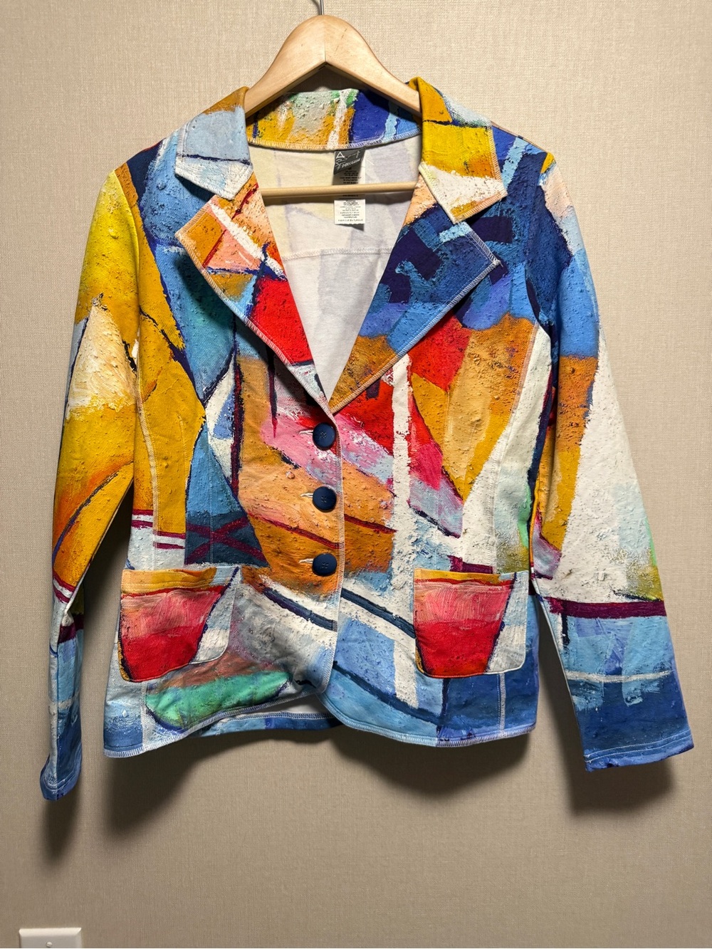 Dolcezza Wearable Art Abstract Print Knit Blazer Jacket Medium Colorful